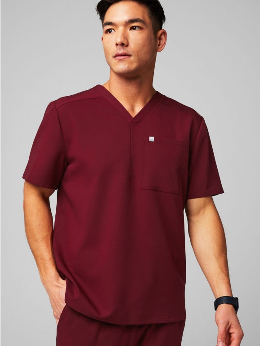 Fabletics Men's Wine Helix 1-Pocket Scrub Top, size XL